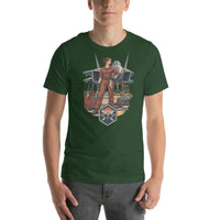 Vintage aviation pin-up T-shirt Edition 28, Forest front product mockup