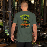Back view of heather forest Monster Rods 010 unisex T-shirt