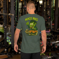 Back view of heather forest Monster Rods 011 unisex T-shirt