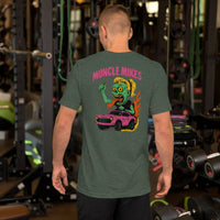Back view of heather forest Monster Rods 014 unisex T-shirt