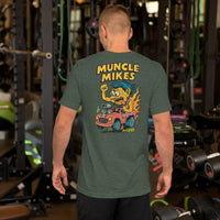 Back view of heather forest Monster Rods 015 unisex T-shirt
