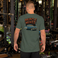 Back view of heather forest Victoria Hot Rod unisex T-shirt