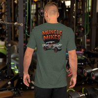 Back view of heather forest Bombs Away Gasser unisex T-shirt