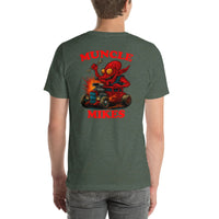 Back view of heather forest Monster Rods 020 unisex T-shirt