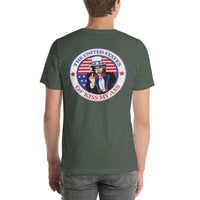 Back view of heather forest America the Great Red, White and Blue 001 unisex T-shirt