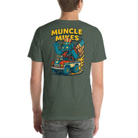 Back view of heather forest Monster Rods 026 unisex T-shirt