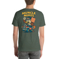 Back view of heather forest Monster Rods 027 unisex T-shirt