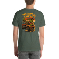 Back view of heather forest Monster Rods 034 unisex T-shirt