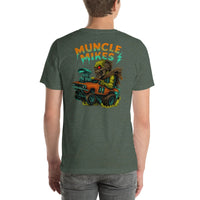 Back view of heather forest Monster Rods 036 unisex T-shirt