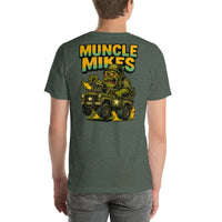 Back view of heather forest Monster Rods 039 unisex T-shirt