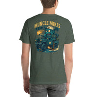 Back view of heather forest Monster Rods 041 unisex T-shirt