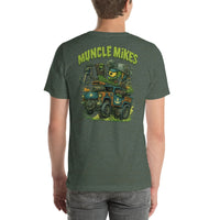 Back view of heather forest Monster Rods 042 unisex T-shirt