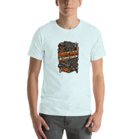 Prototype Number—We Stopped Counting garage T-shirt, Heather Ice Blue front mockup