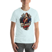Rev Match Rita hot-rod T-shirt, Heather Ice Blue front mockup
