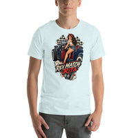 Rev Match Rita hot-rod T-shirt, Heather Ice Blue front mockup