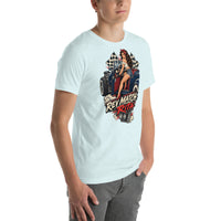 Rev Match Rita hot-rod T-shirt, Heather Ice Blue right front mockup