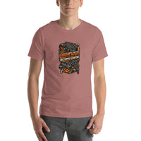 Prototype Number—We Stopped Counting garage T-shirt, Heather Mauve front mockup