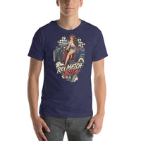 Rev Match Rita hot-rod T-shirt, Heather Midnight Navy front mockup