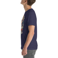 Rev Match Rita hot-rod T-shirt, Heather Midnight Navy left mockup