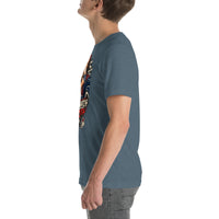 Rev Match Rita hot-rod T-shirt, Heather Slate left mockup
