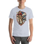Vintage aviation pin-up T-shirt Edition 06, Light Blue front product mockup