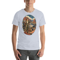 Vintage aviation pin-up T-shirt Edition 18, Light Blue front product mockup