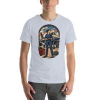 Vintage aviation pin-up T-shirt Edition 23, Light Blue front product mockup