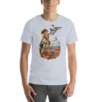 Vintage aviation pin-up T-shirt Edition 26, Light Blue front product mockup