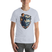 Vintage aviation pin-up T-shirt Edition 39, Light Blue front product mockup