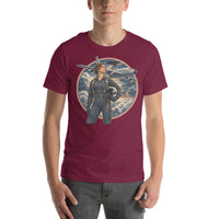 Vintage aviation pin-up T-shirt Edition 34, Maroon front product mockup