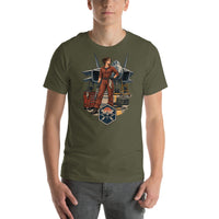 Vintage aviation pin-up T-shirt Edition 28, Military Green front product mockup