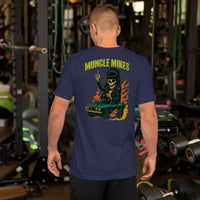 Back view of navy Monster Rods 012 unisex T-shirt