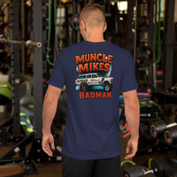 Back view of navy BADMAN Wagon unisex T-shirt