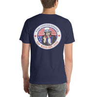 Back view of navy America the Great Red, White and Blue 001 unisex T-shirt