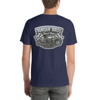 Back view of navy Speed Shop 002 unisex T-shirt