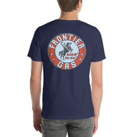Back view of navy Frontier Gas Vintage Gas and Oil unisex T-shirt