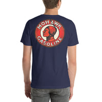 Back view of navy Mohawk Gasoline Vintage Gas and Oil unisex T-shirt