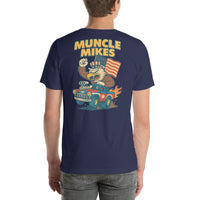 Back view of navy Monster Rods 027 unisex T-shirt