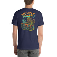 Back view of navy Monster Rods 036 unisex T-shirt