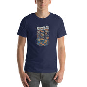Disassembly Is the Easy Part mechanic T-shirt, Navy front mockup