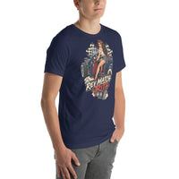 Rev Match Rita hot-rod T-shirt, Navy right front mockup