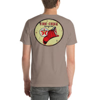 Back view of pebble Fire Chief Vintage Gas and Oil unisex T-shirt