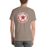 Back view of pebble TEXACO Vintage Gas and Oil unisex T-shirt