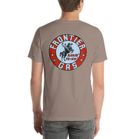 Back view of pebble Frontier Gas Vintage Gas and Oil unisex T-shirt