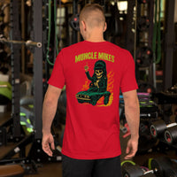 Back view of red Monster Rods 012 unisex T-shirt