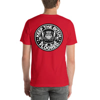 Back view of red Keep It Floored unisex T-shirt
