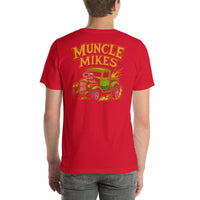 Back view of red Rat Rod Truck 002 unisex T-shirt