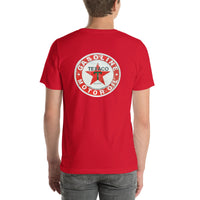 Back view of red TEXACO Vintage Gas and Oil unisex T-shirt