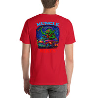 Back view of red Monster Rods 019 unisex T-shirt