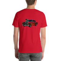 Back view of red Hot Rod 001 unisex T-shirt